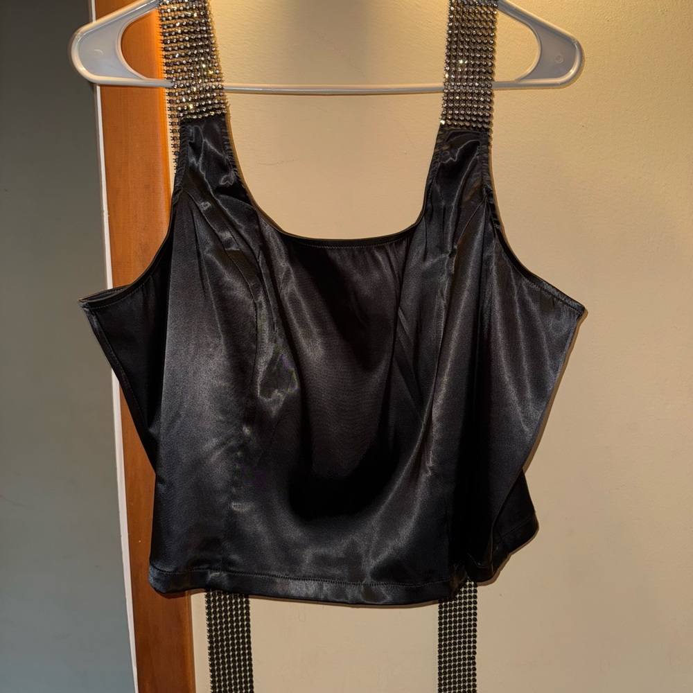 Black Satin Embellished Women's Top